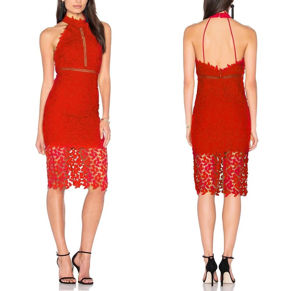 Bardot Gemma Floral Lace Halter Bodycon Midi Dress Sz 6 / Small